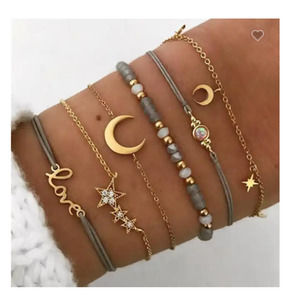 6 Bracelet Set Moon Star Map Love Beads Chain Adjustable